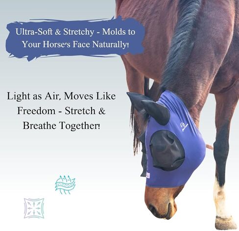 Stretchy Horse Fly Mask with Ears,Extra-Large Eyes & Mane Opening – Soft, Breathable Fly Mask for Horses, Tangle-Free Design, Enhanced Visibility (Blue Flower, Full (Large)) in Saudi Arabia