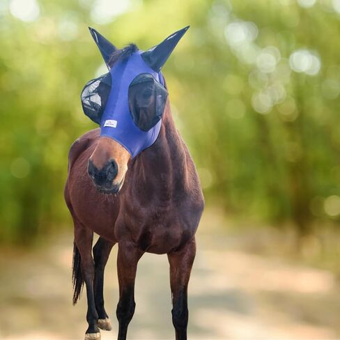 Stretchy Horse Fly Mask with Ears,Extra-Large Eyes & Mane Opening – Soft, Breathable Fly Mask for Horses, Tangle-Free Design, Enhanced Visibility (Blue Flower, Full (Large)) in Saudi Arabia