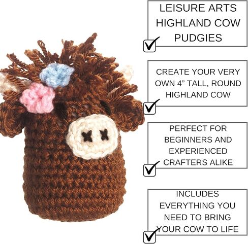 Leisure Arts Crochet Kit Amigurumi Highland Cow, Brown, Crochet Kit Beginners, Beginner for Adults, Animal Kit, Kits for Beginners, Crotchet in Saudi Arabia