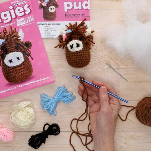 Leisure Arts Crochet Kit Amigurumi Highland Cow, Brown, Crochet Kit Beginners, Beginner for Adults, Animal Kit, Kits for Beginners, Crotchet in Saudi Arabia