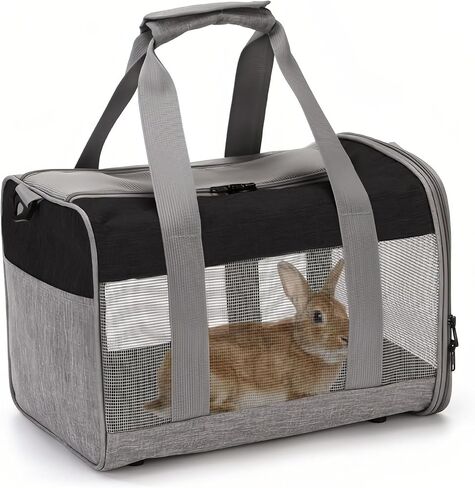 PINVNBY Bunny Carrier for Travel Camping Outdoor, Small Pet Carrier, Guinea Pig Carrier, Breathable Pet Portable Hand Bag for Hamster Bunny Guinea Pig（Black & Gray） in Kuwait