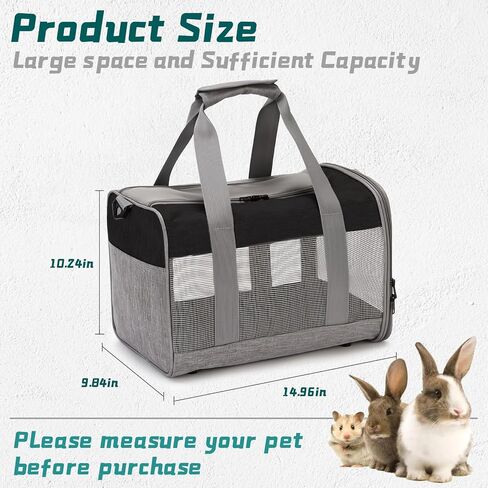 PINVNBY Bunny Carrier for Travel Camping Outdoor, Small Pet Carrier, Guinea Pig Carrier, Breathable Pet Portable Hand Bag for Hamster Bunny Guinea Pig（Black & Gray） in Kuwait