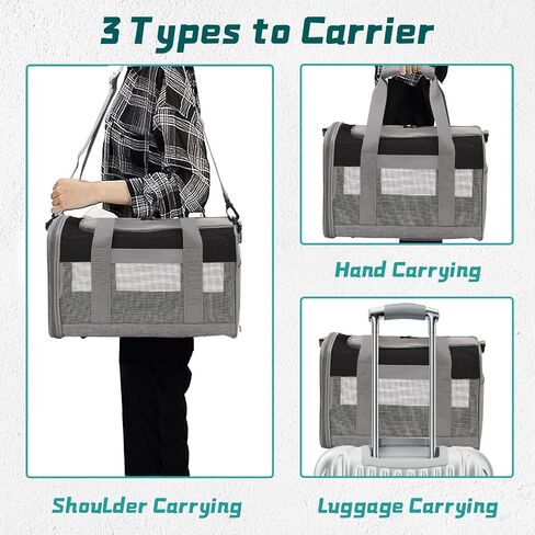 PINVNBY Bunny Carrier for Travel Camping Outdoor, Small Pet Carrier, Guinea Pig Carrier, Breathable Pet Portable Hand Bag for Hamster Bunny Guinea Pig（Black & Gray） in Kuwait