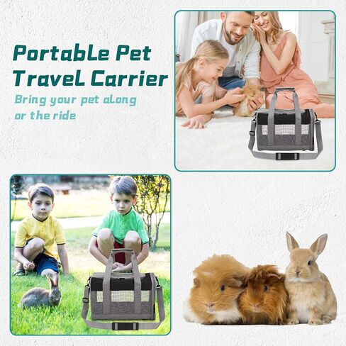 PINVNBY Bunny Carrier for Travel Camping Outdoor, Small Pet Carrier, Guinea Pig Carrier, Breathable Pet Portable Hand Bag for Hamster Bunny Guinea Pig（Black & Gray） in Kuwait