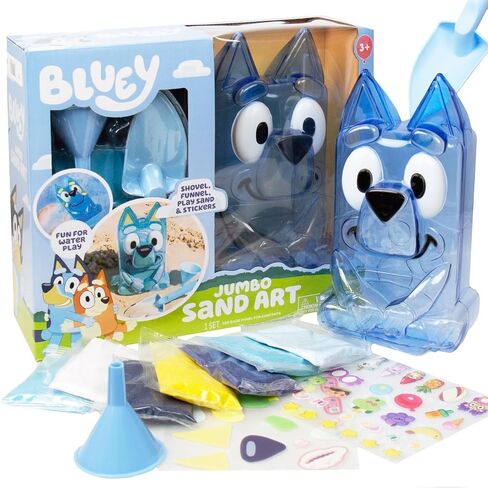 Bluey Jumbo Sand Art, Reusable Bluey Toys, Fill With Sand or Water, Includes Waterproof Bluey Doll, Kids Shovel and Funnel, Fun Sensory Toys For Kids, Great Toddler Activities, Toddler Travel Toys in Kuwait