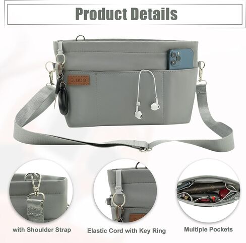 Bag Organizer Insert, Crossbody Bag, Tote Organizer Insert with Adjustable Bag Strap, Waterproof Nylon Purse Inserts (Gray, S) in Kuwait