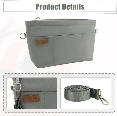 Bag Organizer Insert, Crossbody Bag, Tote Organizer Insert with Adjustable Bag Strap, Waterproof Nylon Purse Inserts (Gray, S) in Kuwait