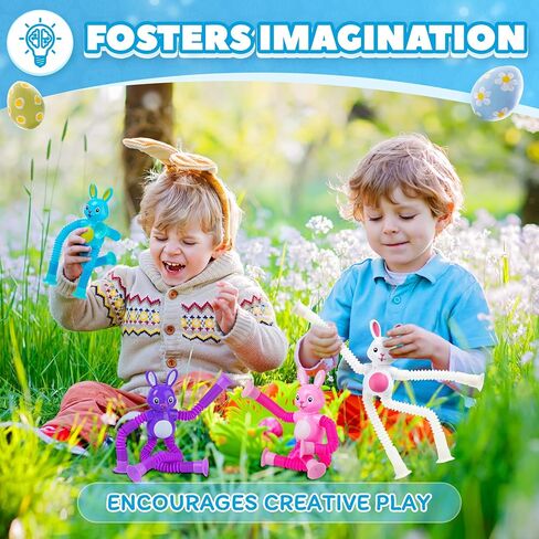 4 Pcs Easter Bunny Pop Tube Sensory Toys,Easter Basket Stuffer for Toddler Kids Boy Girls,Bunny fidgets Suction ADHD Autism Toy,Fidget Toys Autistic Travel Toys in Kuwait