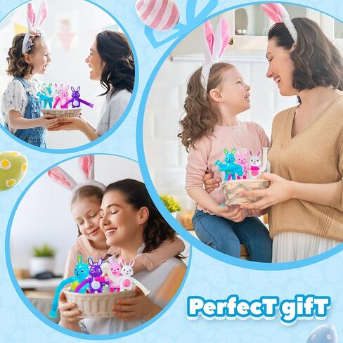 4 Pcs Easter Bunny Pop Tube Sensory Toys,Easter Basket Stuffer for Toddler Kids Boy Girls,Bunny fidgets Suction ADHD Autism Toy,Fidget Toys Autistic Travel Toys in Kuwait