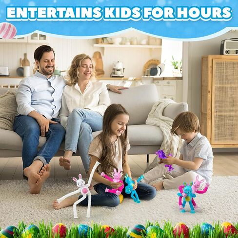 4 Pcs Easter Bunny Pop Tube Sensory Toys,Easter Basket Stuffer for Toddler Kids Boy Girls,Bunny fidgets Suction ADHD Autism Toy,Fidget Toys Autistic Travel Toys in Kuwait