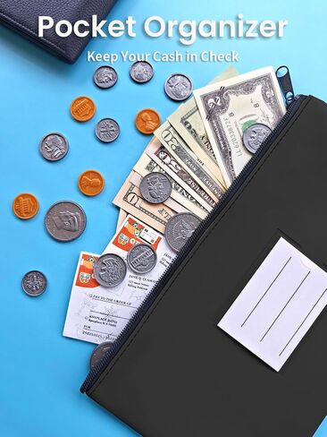 أكياس أموال إيداع مصرفية من 4 عبوات مع سوستة ، أو أكياس نقدية من الجلد مع العلامة ، 11.2 × 6.1 بوصة ، للعملات المعدنية ، مستحضرات التجميل ، الفواتير ، الأدوات ، البني in Kuwait