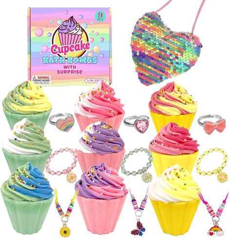 Donut Bath Bombs for Girls, 4oz/Pack of 9 Bath Bombs for Kids with Surprise Inside, Kids Bath Bombs with Jewelry Inside, Bath Bombs for Girl's Birthday Party Favor, Spa Day Gift in Kuwait