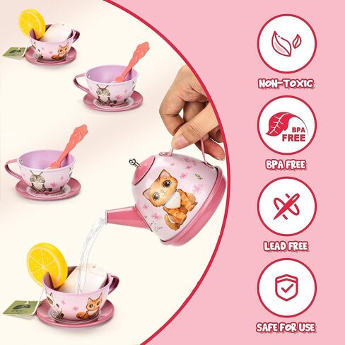 Mermaid Tea Party Set for Little Girls,Birthday Gifts for Age 3 4 5 6 Year Old Girls,Pretend Tin Teapot, Cups, Plates,and Food Sweet Treats Playset for Princess Tea Time Play Kitchen Toys in Kuwait