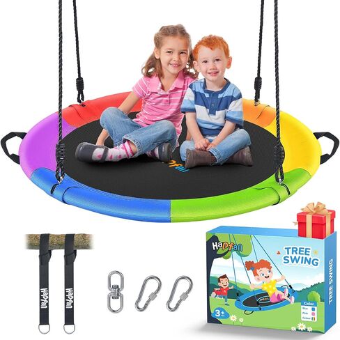 Hapfan 40" Saucer Tree Swing for Kids and Adults - Outdoor Swivel Swing with UV-Resistant Textilene Fabric, 700 lb Weight Capacity, 9.8 FT Hanging Straps, 2-Year Warranty (Rainbow) in Saudi Arabia