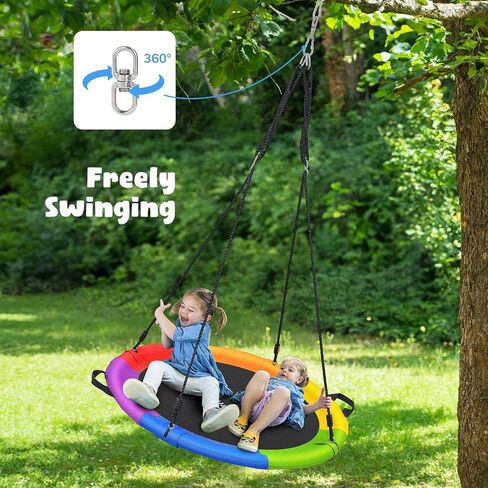 Hapfan 40" Saucer Tree Swing for Kids and Adults - Outdoor Swivel Swing with UV-Resistant Textilene Fabric, 700 lb Weight Capacity, 9.8 FT Hanging Straps, 2-Year Warranty (Rainbow) in Saudi Arabia
