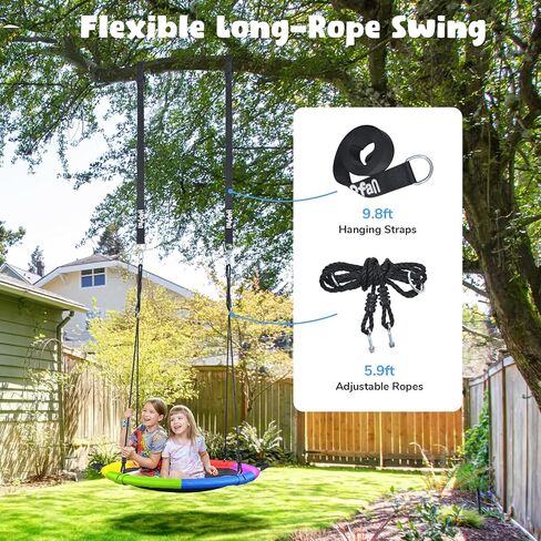 Hapfan 40" Saucer Tree Swing for Kids and Adults - Outdoor Swivel Swing with UV-Resistant Textilene Fabric, 700 lb Weight Capacity, 9.8 FT Hanging Straps, 2-Year Warranty (Rainbow) in Saudi Arabia