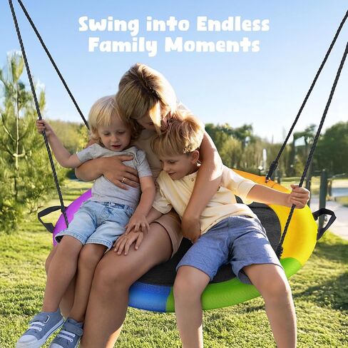 Hapfan 40" Saucer Tree Swing for Kids and Adults - Outdoor Swivel Swing with UV-Resistant Textilene Fabric, 700 lb Weight Capacity, 9.8 FT Hanging Straps, 2-Year Warranty (Rainbow) in Saudi Arabia