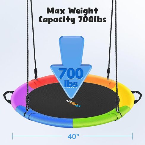 Hapfan 40" Saucer Tree Swing for Kids and Adults - Outdoor Swivel Swing with UV-Resistant Textilene Fabric, 700 lb Weight Capacity, 9.8 FT Hanging Straps, 2-Year Warranty (Rainbow) in Saudi Arabia