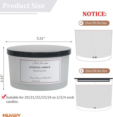 MILIVIXAY 6 Pack 24 oz Candle Jars with Metal Lids and Candle Making Kits - 3 Wick Candle Jars,Bulk Empty Clear Thick Glass Candle Jars for Making Large Candles - Spice, Powder Containers. in Kuwait