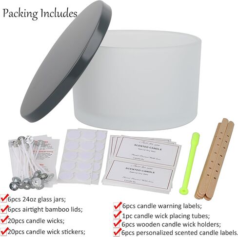 MILIVIXAY 6 Pack 24 oz Candle Jars with Metal Lids and Candle Making Kits - 3 Wick Candle Jars,Bulk Empty Clear Thick Glass Candle Jars for Making Large Candles - Spice, Powder Containers. in Kuwait