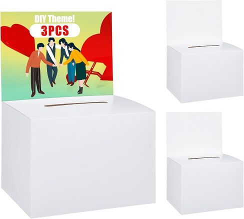 Uniclife 3 Pack Ballot Boxes with Slot Suggestion Boxes Donation Box for Fundraising White Cardboard Box with Removable Header for Business Voting Collecting Card Charity, 6.5" x 4.5" x 4.5" in Kuwait