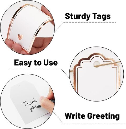 Gift Tags with String Attached, 100PCS Foil Rose Gold Heart Paper Tags White Blank Personalized Name Tag for Gift Bags Presents Birthday Wedding Valentines Mothers Day Christmas Decoration in Saudi Arabia