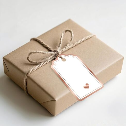 Gift Tags with String Attached, 100PCS Foil Rose Gold Heart Paper Tags White Blank Personalized Name Tag for Gift Bags Presents Birthday Wedding Valentines Mothers Day Christmas Decoration in Saudi Arabia