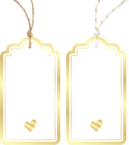 Gift Tags with String Attached, 100PCS Foil Rose Gold Heart Paper Tags White Blank Personalized Name Tag for Gift Bags Presents Birthday Wedding Valentines Mothers Day Christmas Decoration in Saudi Arabia