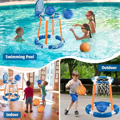 Pool Basketball Hoop with Backboard, Floating Pool Toy for Kids, Inflatbale Basketball Outdoor Toys with 4 Balls & Pump for Swimming Pool, Water Summer Toy for Kids Adults, Blue in Saudi Arabia