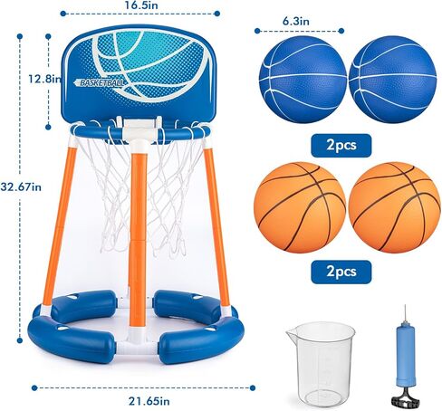 Pool Basketball Hoop with Backboard, Floating Pool Toy for Kids, Inflatbale Basketball Outdoor Toys with 4 Balls & Pump for Swimming Pool, Water Summer Toy for Kids Adults, Blue in Saudi Arabia