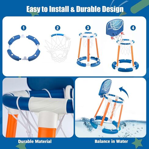 Pool Basketball Hoop with Backboard, Floating Pool Toy for Kids, Inflatbale Basketball Outdoor Toys with 4 Balls & Pump for Swimming Pool, Water Summer Toy for Kids Adults, Blue in Saudi Arabia