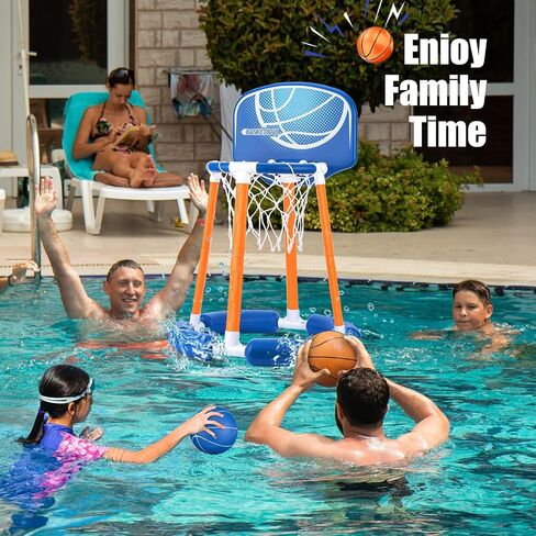 Pool Basketball Hoop with Backboard, Floating Pool Toy for Kids, Inflatbale Basketball Outdoor Toys with 4 Balls & Pump for Swimming Pool, Water Summer Toy for Kids Adults, Blue in Saudi Arabia