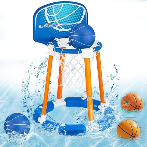 Pool Basketball Hoop with Backboard, Floating Pool Toy for Kids, Inflatbale Basketball Outdoor Toys with 4 Balls & Pump for Swimming Pool, Water Summer Toy for Kids Adults, Blue in Saudi Arabia