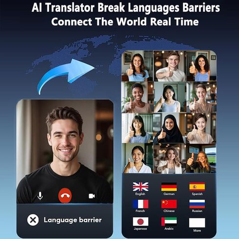 Ai Translator Earbuds Translation Headphones Real-Time 144 Languages with Online & Offline Adjustable Ear-Hook 36H Playtime Perfect for Travel & Business in Saudi Arabia