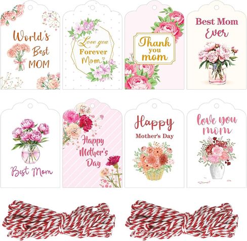 80 Pieces Mothers Day Tags, Happy Mothers Day Tags with String, Floral Thank You Mom Best Mom Ever Gift Tag for DIY Craft Mother’s Day Gift Wrapping Party Decoration (Mix) in Saudi Arabia