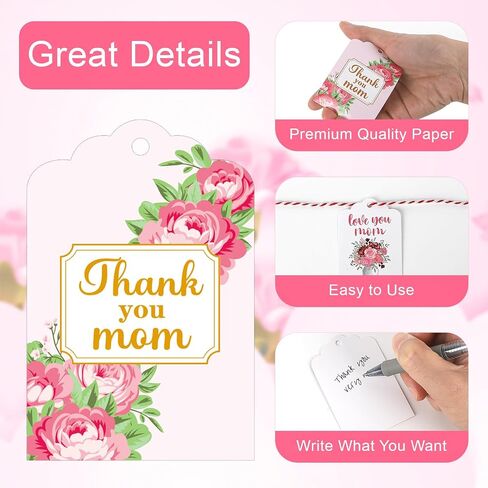 80 Pieces Mothers Day Tags, Happy Mothers Day Tags with String, Floral Thank You Mom Best Mom Ever Gift Tag for DIY Craft Mother’s Day Gift Wrapping Party Decoration (Mix) in Saudi Arabia