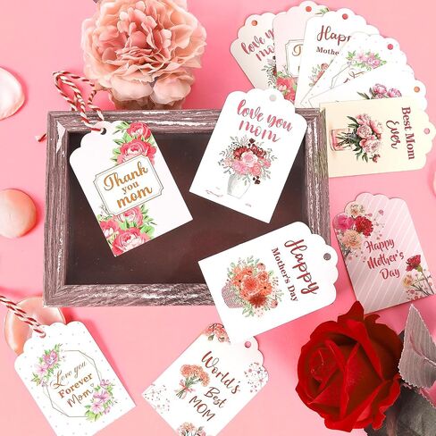 80 Pieces Mothers Day Tags, Happy Mothers Day Tags with String, Floral Thank You Mom Best Mom Ever Gift Tag for DIY Craft Mother’s Day Gift Wrapping Party Decoration (Mix) in Saudi Arabia