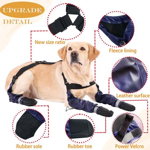 Dog Suspender Booties, Dog Paw Boot Leggings Anti-Slip, Dog Snow Pants with Attached Boots Waterproof, Adjustable Suspender Boots for Dogs Winter Snow Rain Hiking Paws Protector in Saudi Arabia