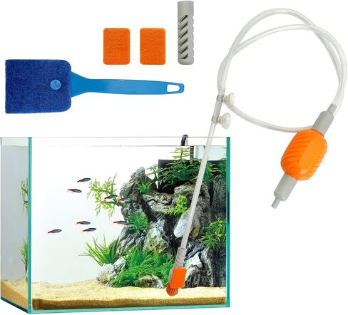 PINVNBY Aquarium Vacuum Gravel Cleaner Kit Manually Fish Tank Cleaner with Fish Net & Fixture Clamp Fish Tank Water Changer Aquarium Siphon Sand Cleaning for Various Tank Sizes in Saudi Arabia