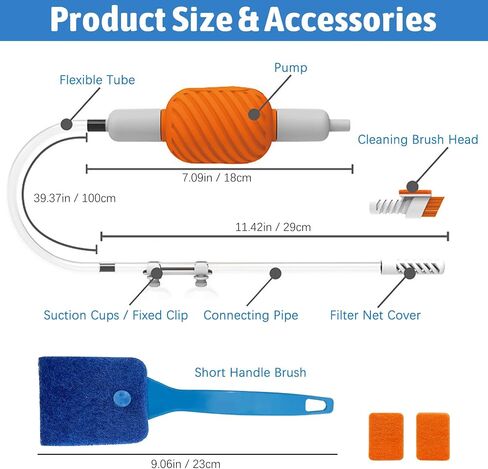 PINVNBY Aquarium Vacuum Gravel Cleaner Kit Manually Fish Tank Cleaner with Fish Net & Fixture Clamp Fish Tank Water Changer Aquarium Siphon Sand Cleaning for Various Tank Sizes in Saudi Arabia