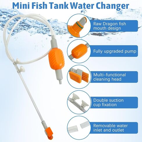 PINVNBY Aquarium Vacuum Gravel Cleaner Kit Manually Fish Tank Cleaner with Fish Net & Fixture Clamp Fish Tank Water Changer Aquarium Siphon Sand Cleaning for Various Tank Sizes in Saudi Arabia