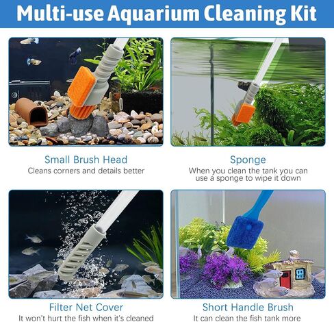 PINVNBY Aquarium Vacuum Gravel Cleaner Kit Manually Fish Tank Cleaner with Fish Net & Fixture Clamp Fish Tank Water Changer Aquarium Siphon Sand Cleaning for Various Tank Sizes in Saudi Arabia