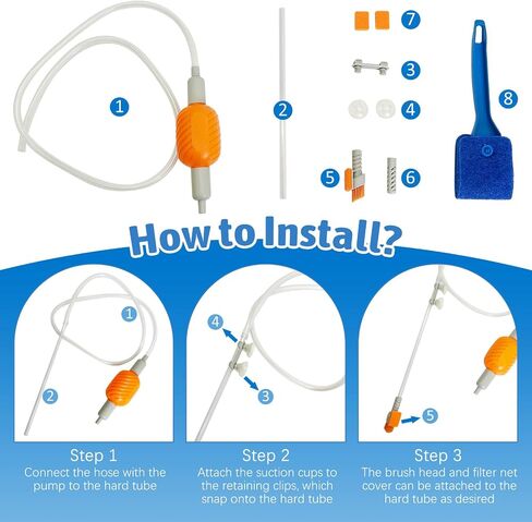 PINVNBY Aquarium Vacuum Gravel Cleaner Kit Manually Fish Tank Cleaner with Fish Net & Fixture Clamp Fish Tank Water Changer Aquarium Siphon Sand Cleaning for Various Tank Sizes in Saudi Arabia