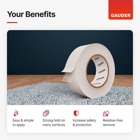 GAUDER Carpet Tape (2" x 11 Yards) | Rug Tape for Hardwood & Laminate Floors, Tile and More | Double-Sided Carpet Tape for Renovation Work in Saudi Arabia