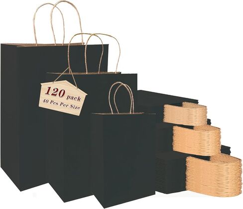 vanhel 120 pack Kraft Paper bags with Handles,Assorted Sizes Gift Bags Bulk Kraft Paper Bags, Weeding,Birthday, Favor,Party,Retail Merchandise Bags… in Saudi Arabia