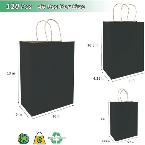 vanhel 120 pack Kraft Paper bags with Handles,Assorted Sizes Gift Bags Bulk Kraft Paper Bags, Weeding,Birthday, Favor,Party,Retail Merchandise Bags… in Saudi Arabia