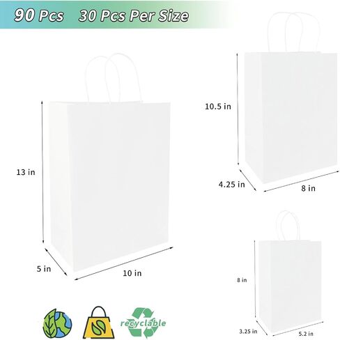 vanhel 120 pack Kraft Paper bags with Handles,Assorted Sizes Gift Bags Bulk Kraft Paper Bags, Weeding,Birthday, Favor,Party,Retail Merchandise Bags… in Saudi Arabia