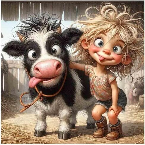 VIGEGU Paint by Numbers Kit for Adults - Cow Girl Paint by Number for Beginner DIY Adult Paint by Number Kits on Canvas,Oil Number Painting Kits for Home Decor 16x16inch ﻿ in Saudi Arabia