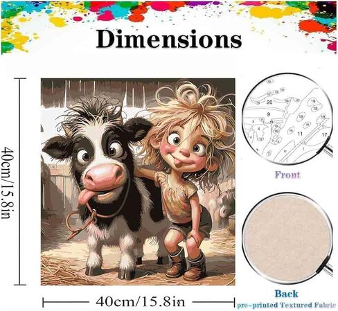 VIGEGU Paint by Numbers Kit for Adults - Cow Girl Paint by Number for Beginner DIY Adult Paint by Number Kits on Canvas,Oil Number Painting Kits for Home Decor 16x16inch ﻿ in Saudi Arabia