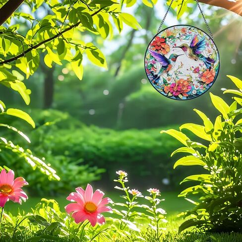 Vibrant Handcrafted Hummingbird Sun Catcher - Colorful 8-Inch Stained Glass Decoration for Home, Garden, and Window for Nature Lovers, Bird Enthusiasts, and Garden Decor Lovers (A) in Saudi Arabia